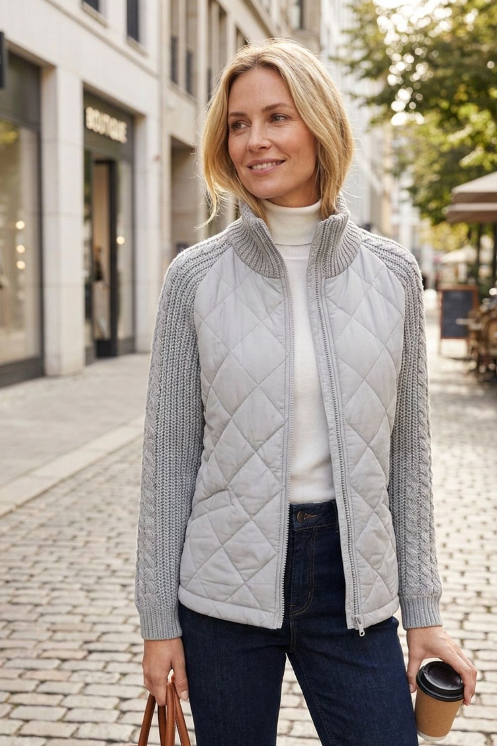 Damen Stepp-Strickjacke | Reißverschluss-Design