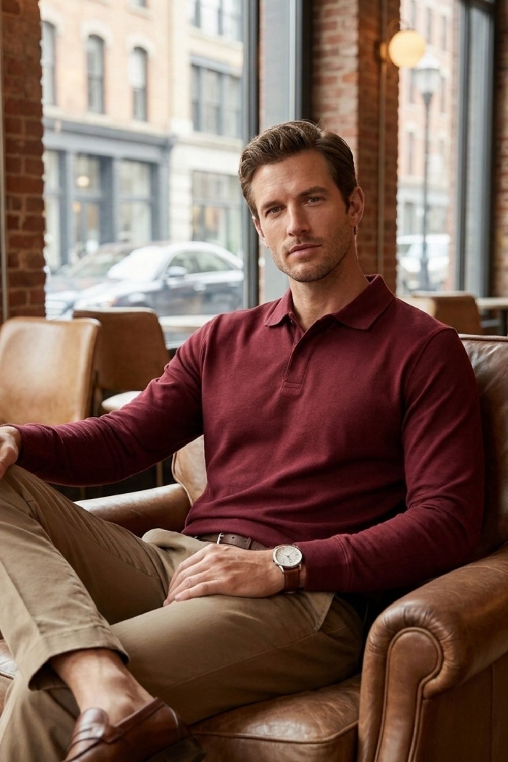 Herren Langarm-Polo | Polokragen & Knopfleiste