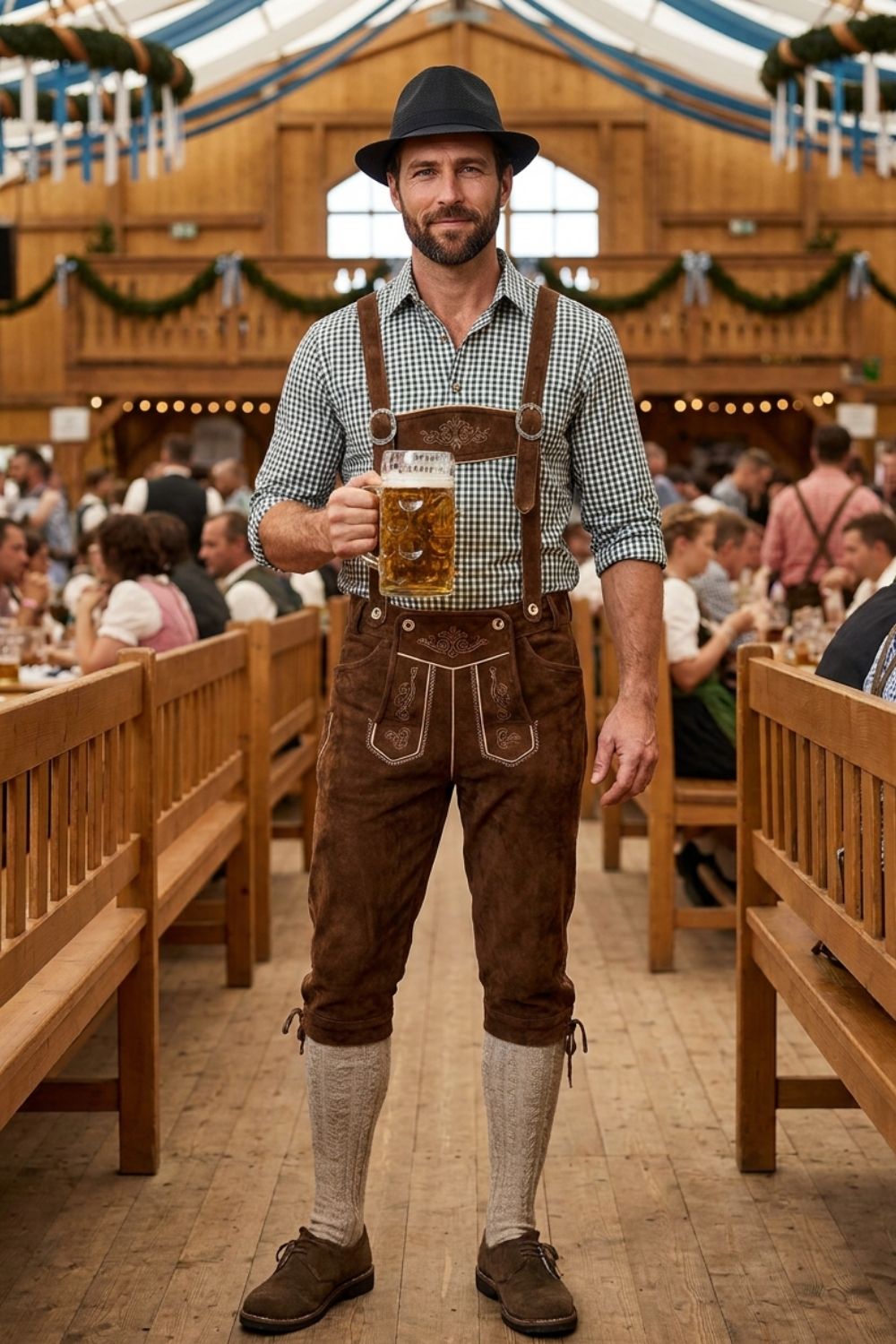 Herren Trachtenhose mit Trägern | Stickdetails