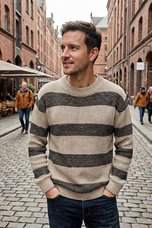 Herren Streifenpullover | Rundhalsausschnitt