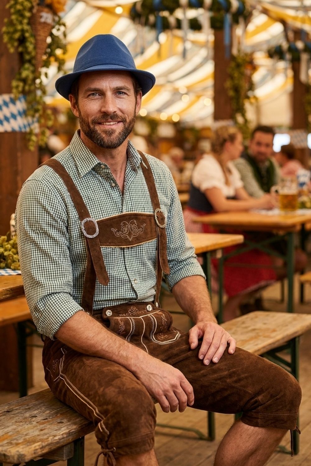 Herren Trachtenhose mit Trägern | Stickdetails