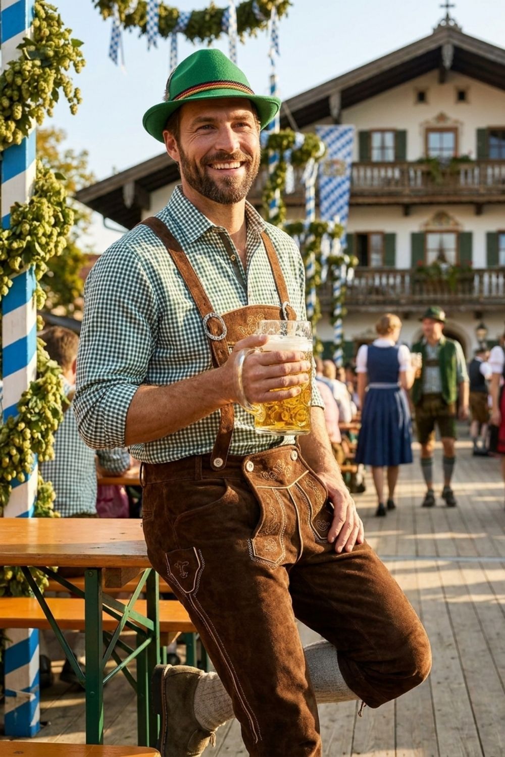 Herren Trachtenhose mit Trägern | Stickdetails