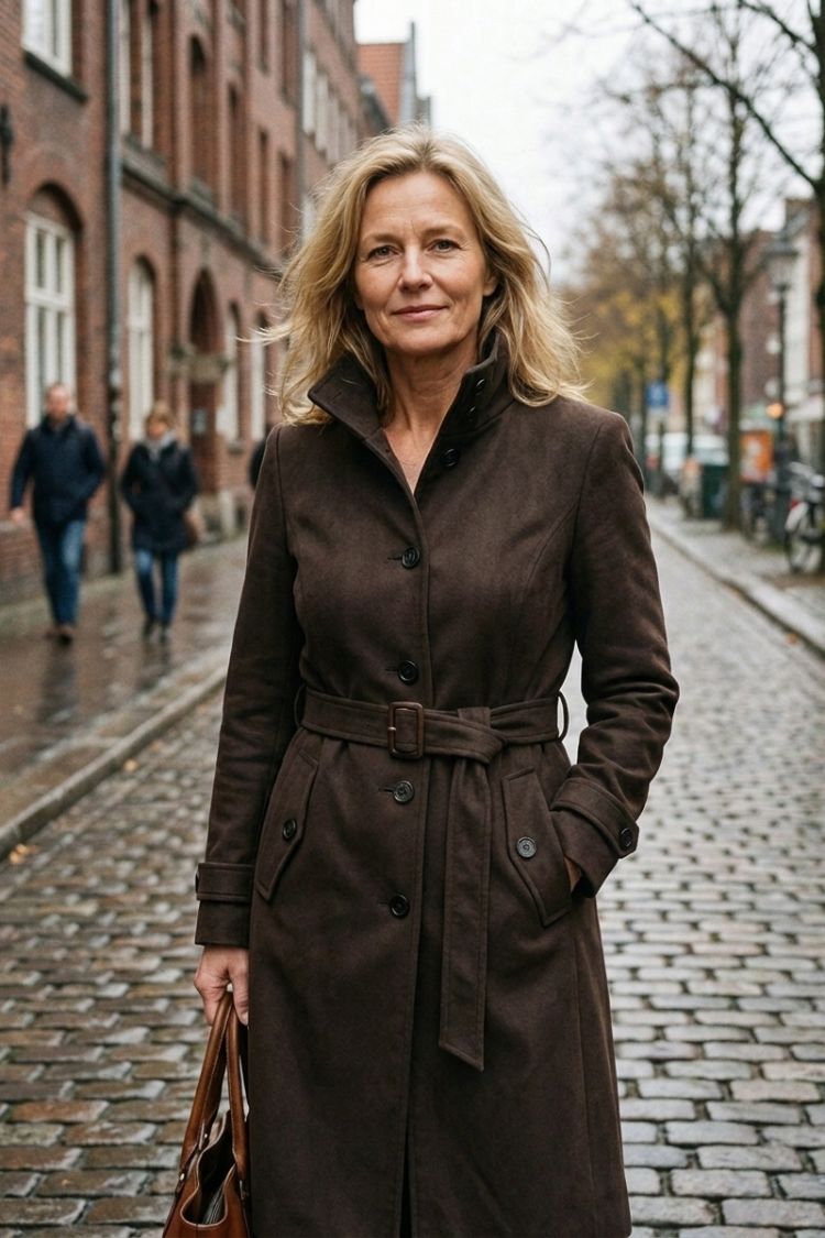 Damen Langer Trenchcoat | Taillierte Knopffront