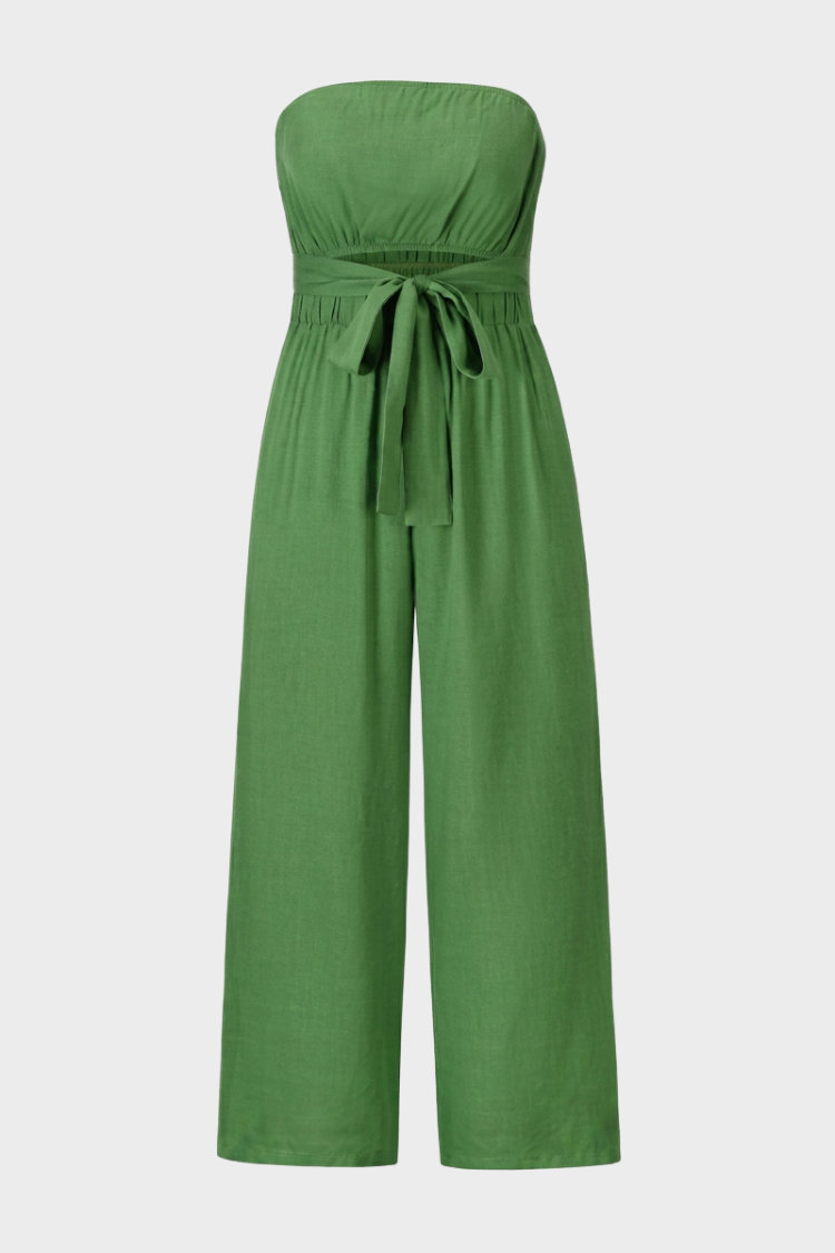 Damen Palazzo Jumpsuit mit Taillenschleife