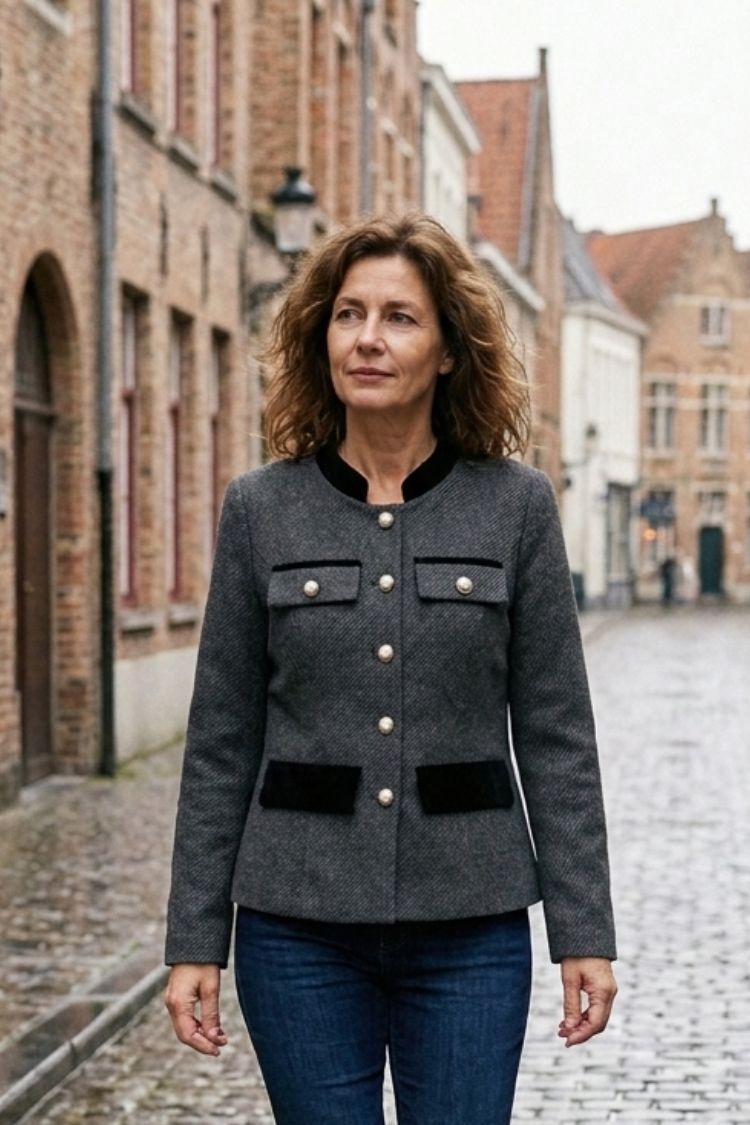 Damen Taillierter Blazer | Kontrastbesatz & Knopfleiste