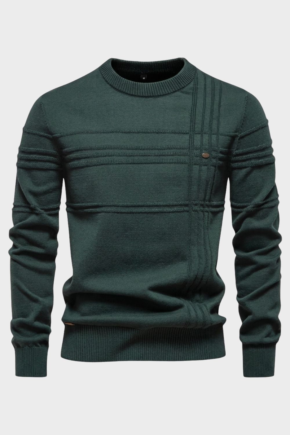 Herren Gestreifter Rundhalspullover | Gerippte Details