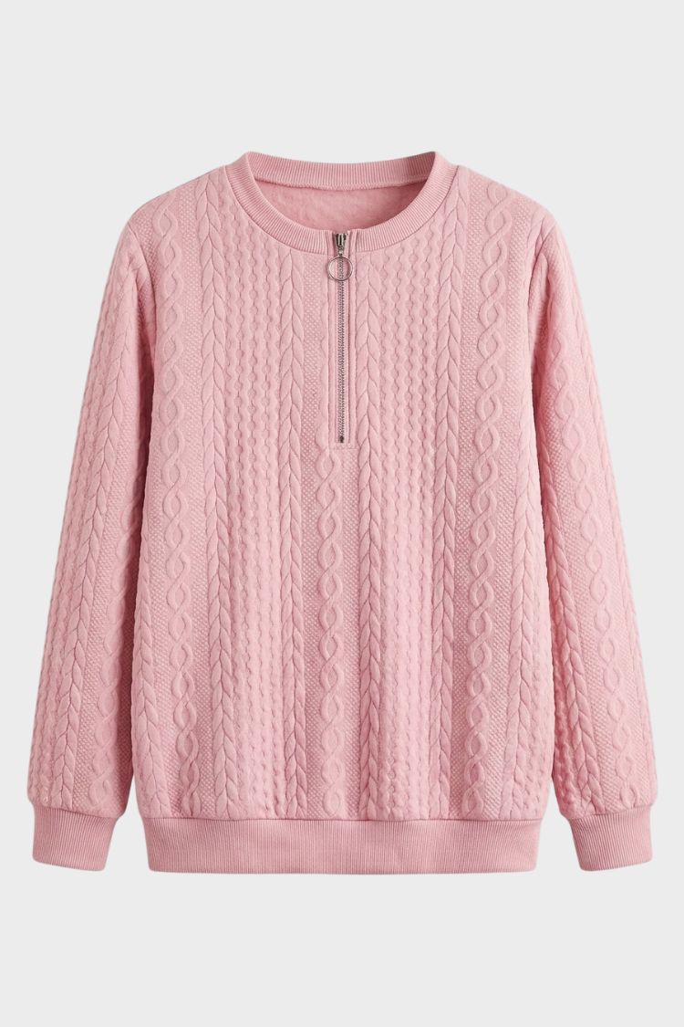 Damen Zipp-Pullover | Zopfmuster & Kurzer Reißverschluss