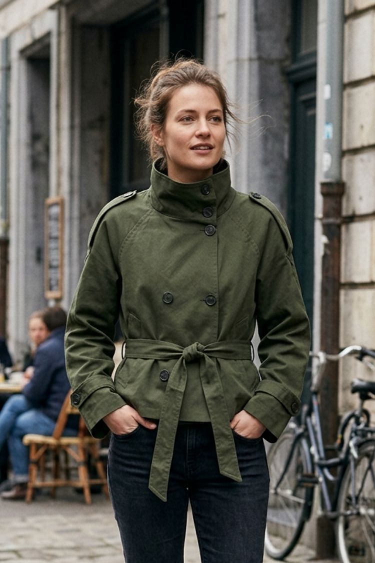 Damen Kurze Trenchjacke | Zweireihiges Design