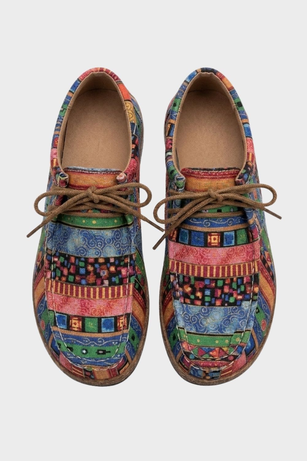 Damen Retro-Schnürschuhe | Buntes Musterdetail