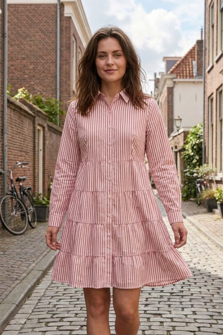 Damen Freizeitkleid – Gestreiftes Kleid mit Knopfleiste