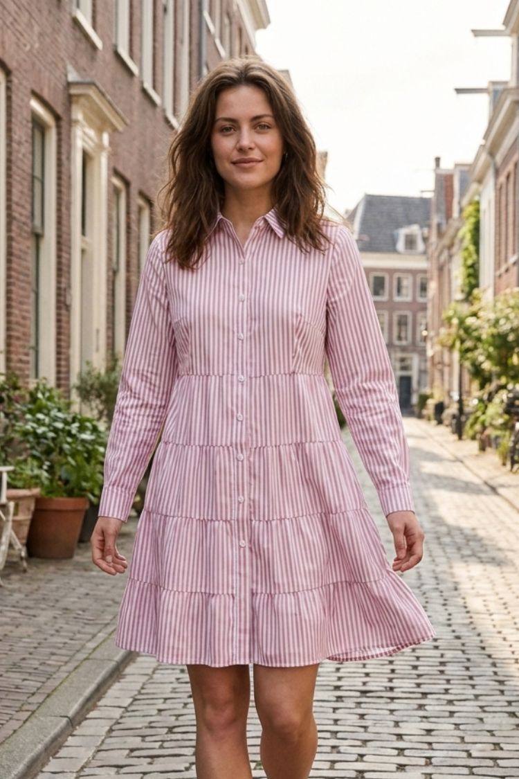 Damen Freizeitkleid – Gestreiftes Kleid mit Knopfleiste