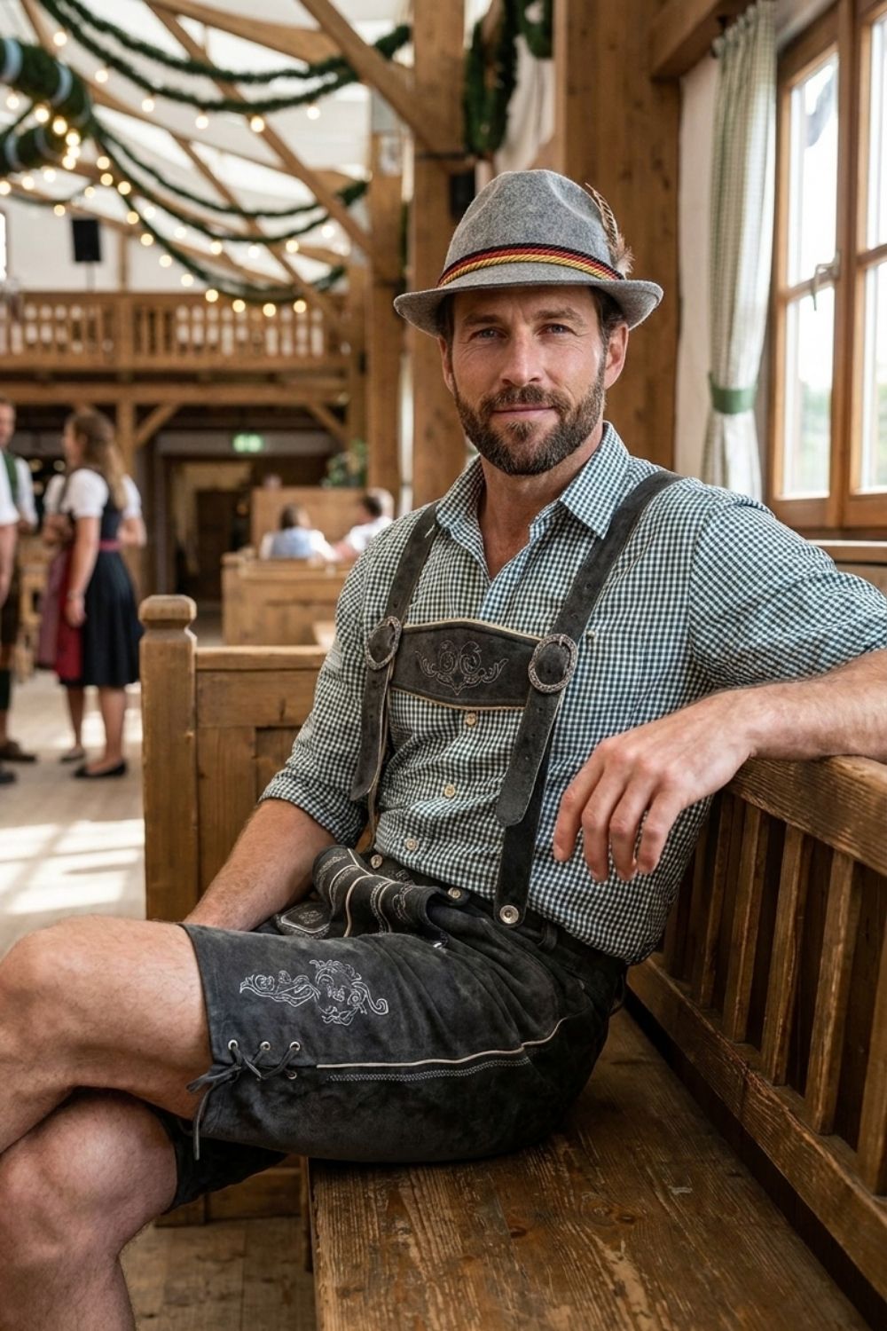 Herren Trachtenhose mit Trägern | Stickdetails