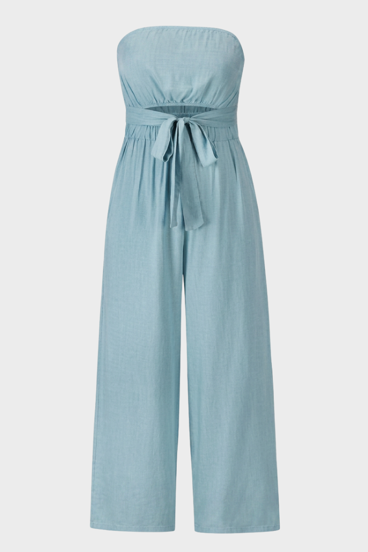 Damen Palazzo Jumpsuit mit Taillenschleife