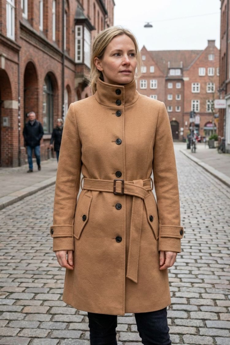 Damen Langer Trenchcoat | Taillierte Knopffront