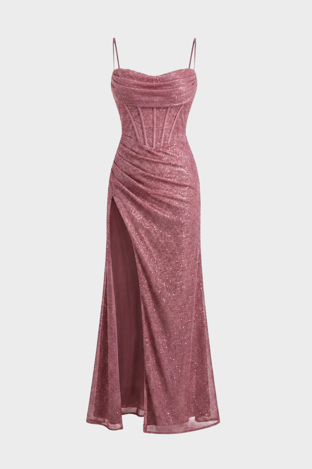 Glitzer Maxikleid Damen – Figurbetontes Kleid mit Spaghettiträgern