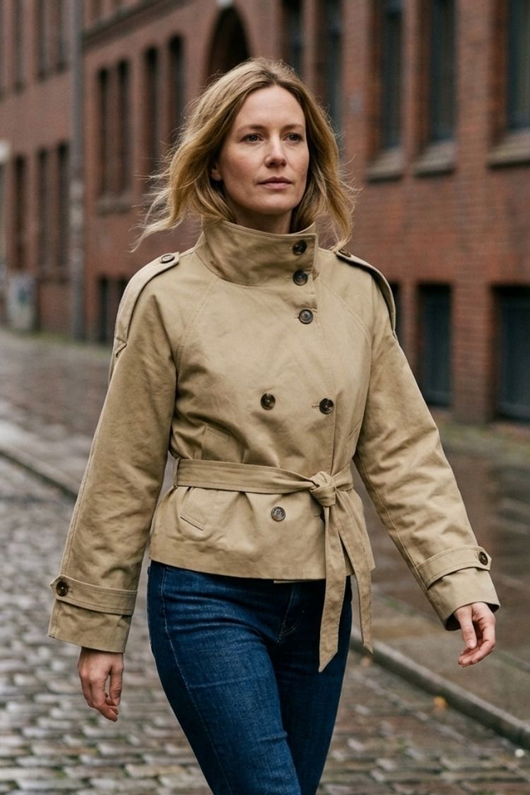 Damen Kurze Trenchjacke | Zweireihiges Design