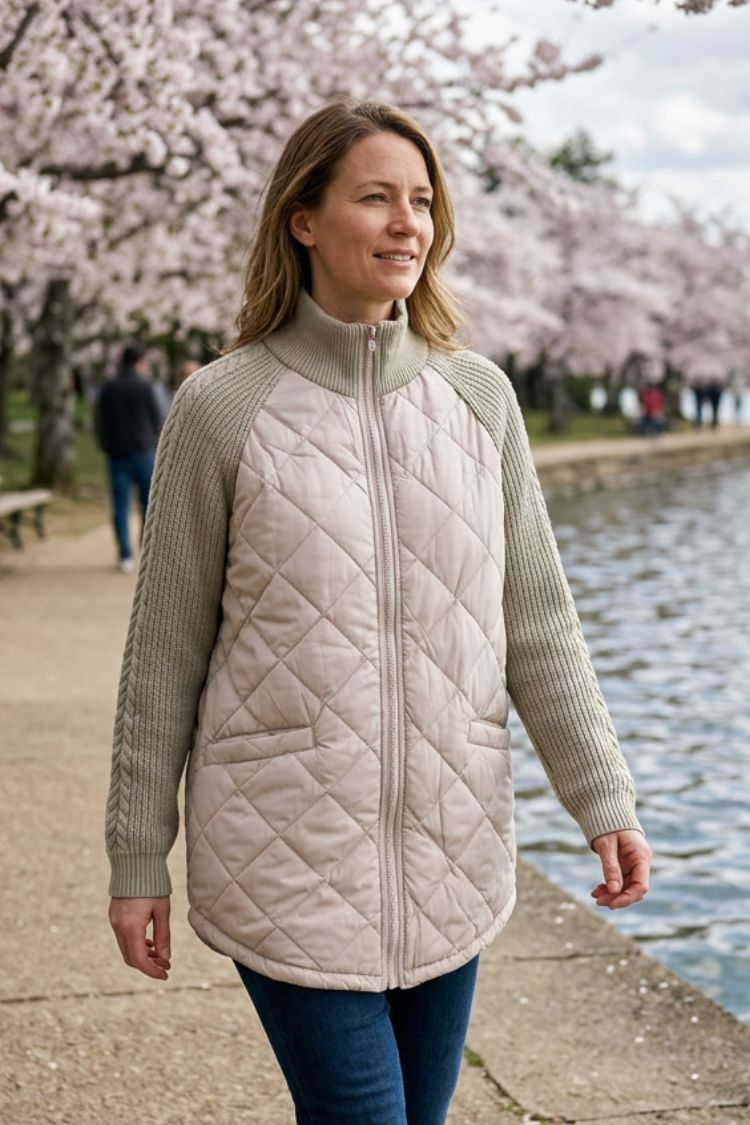 Damen Stepp-Strickjacke | Reißverschluss-Design