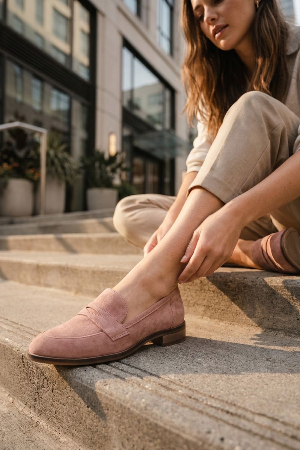 Damen Penny Loafer Rosa-Wildleder Blockabsatz – Sicht von oben