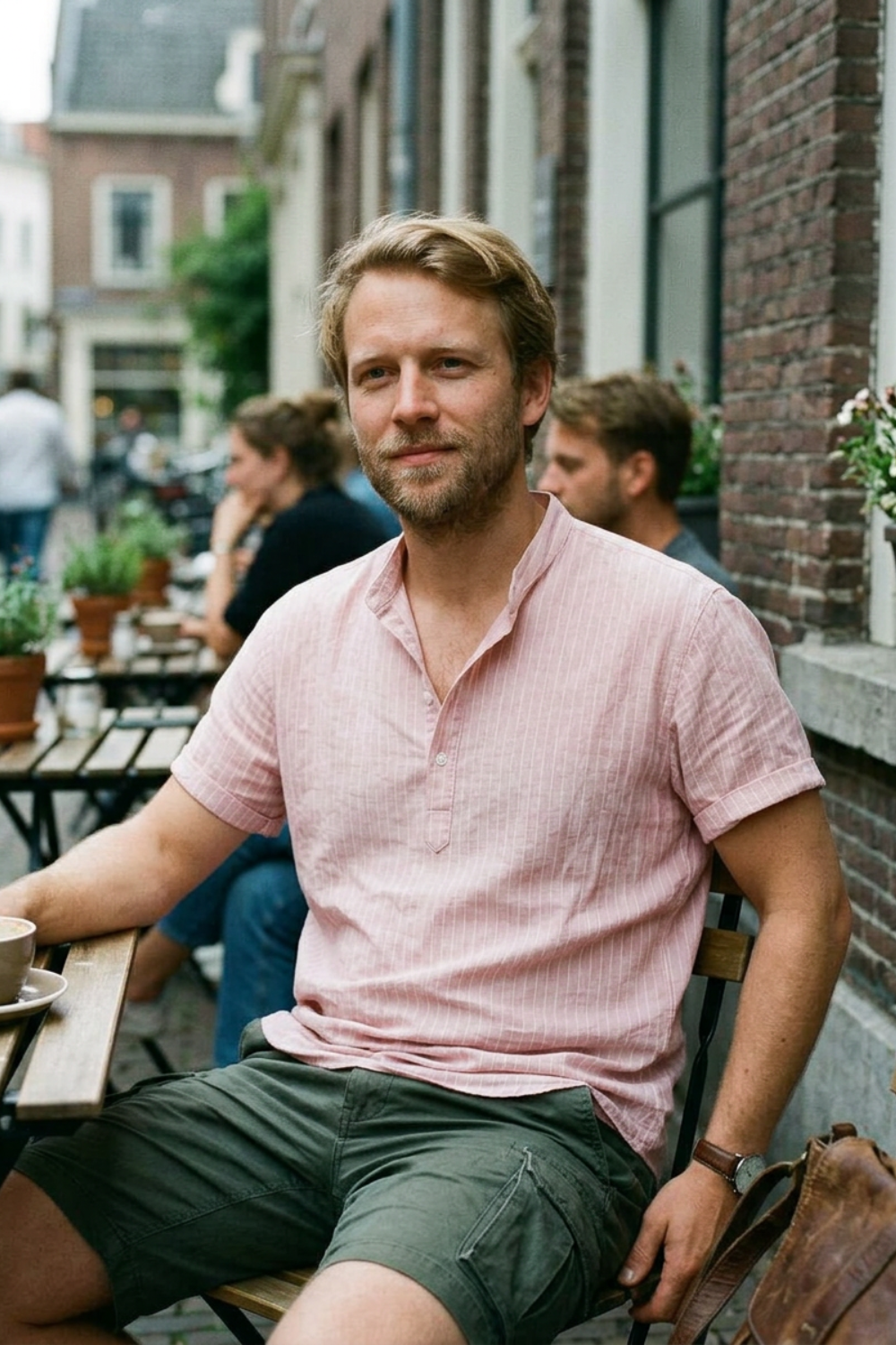 Herren Leinenhemd Henley - Stehkragen