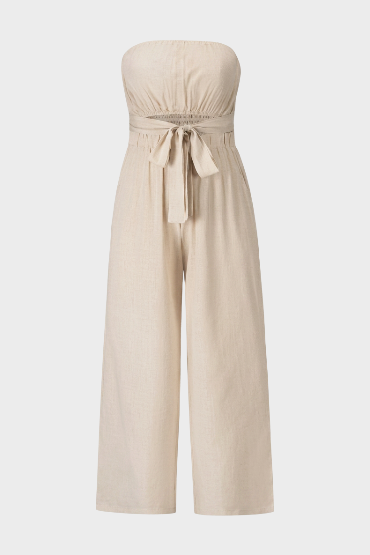 Damen Palazzo Jumpsuit mit Taillenschleife