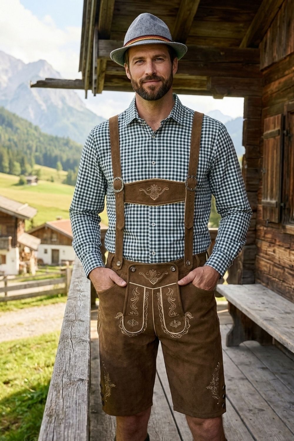 Herren Trachtenset mit Stickdetails | Kariertes Hemd