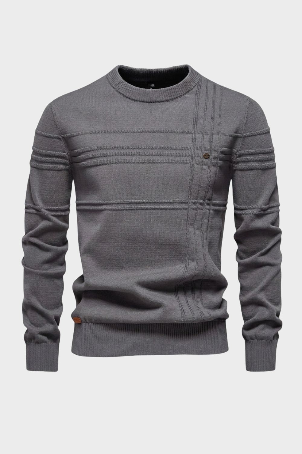 Herren Gestreifter Rundhalspullover | Gerippte Details