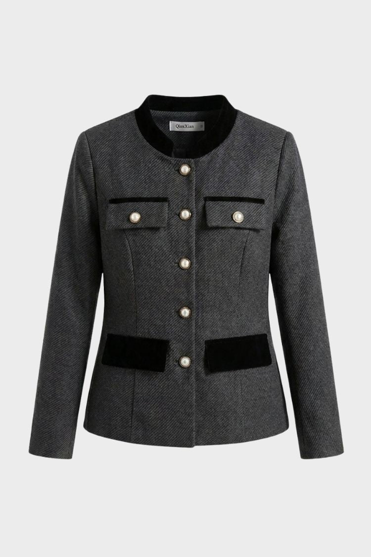 Damen Taillierter Blazer | Kontrastbesatz & Knopfleiste