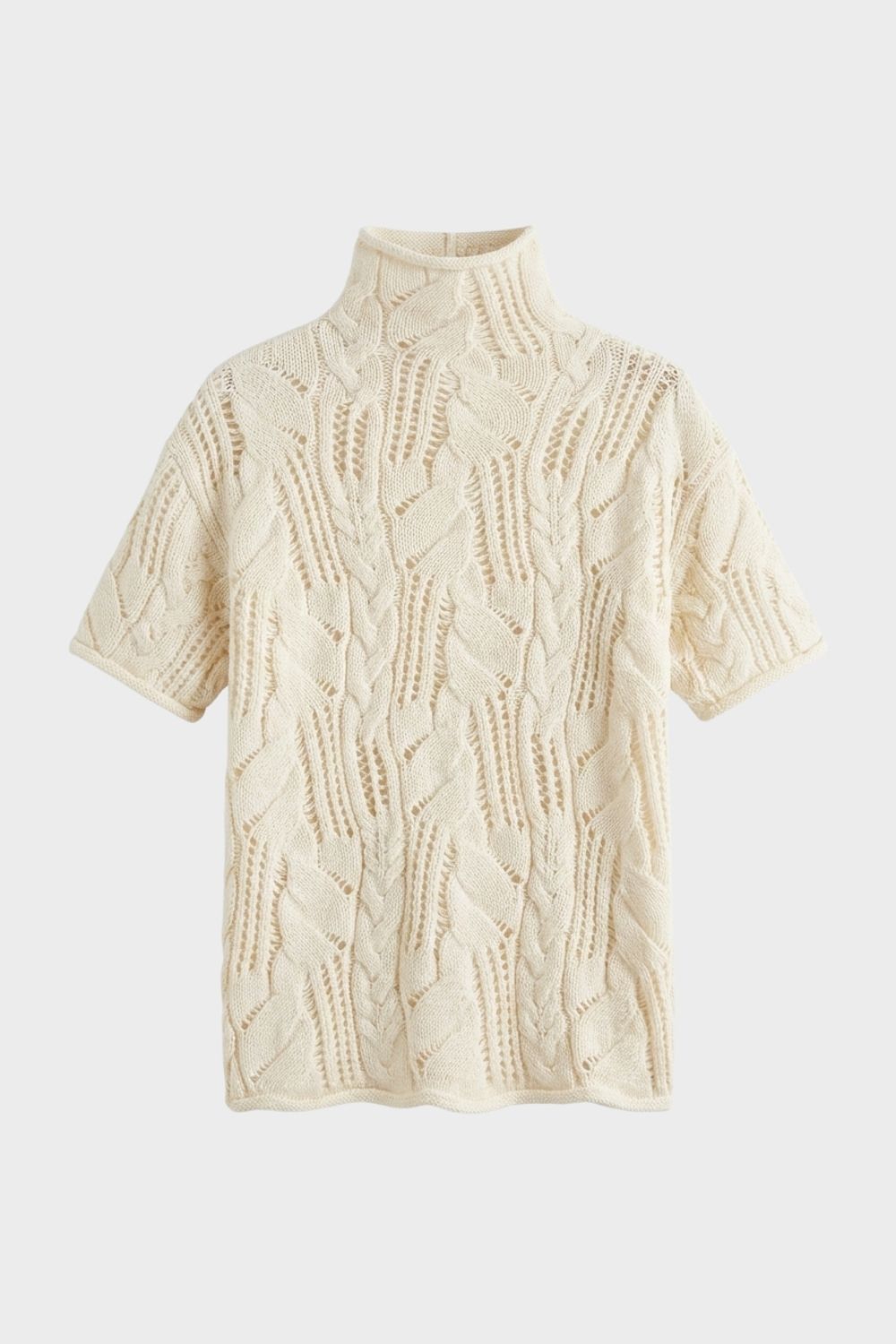 Damen Zopfmuster-Pullover | Kurzarm
