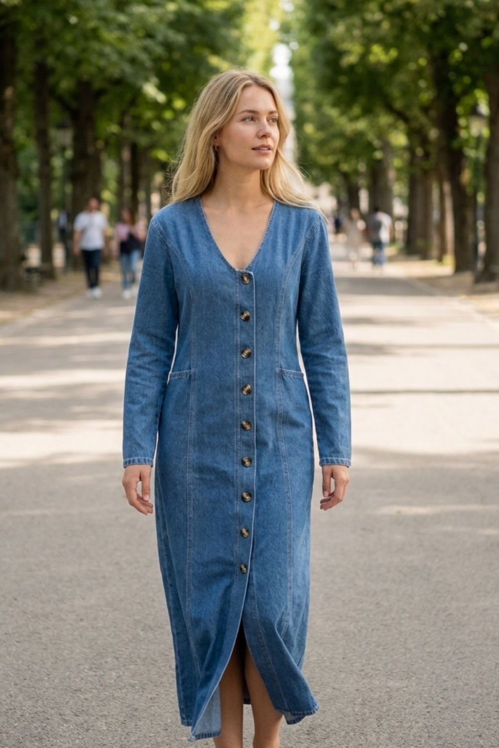 Damen Midi-Hemdkleid | Knopfleiste