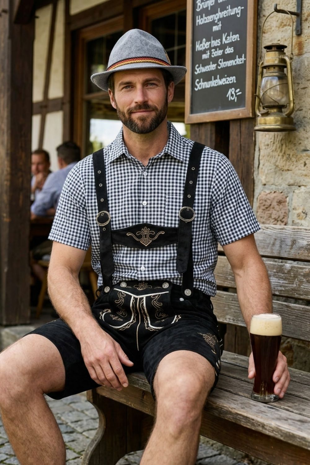 Herren Trachtenset mit Stickdetails | Kariertes Hemd