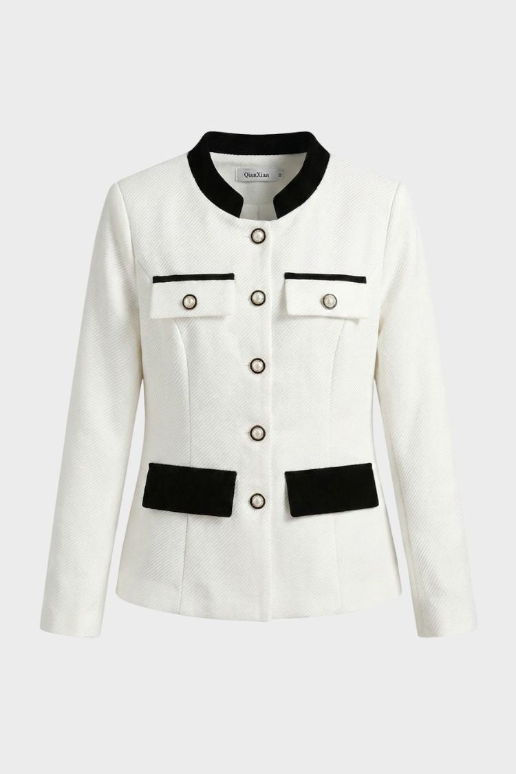 Damen Taillierter Blazer | Kontrastbesatz & Knopfleiste