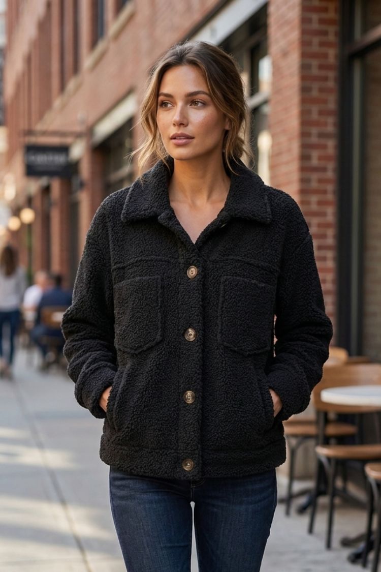 Damen Strukturierte Knopfjacke | Reverskragen