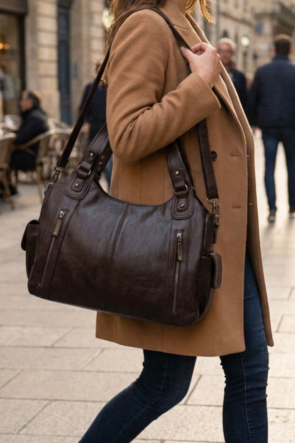 Damen Schultertasche | Multi-Reißverschluss-Design