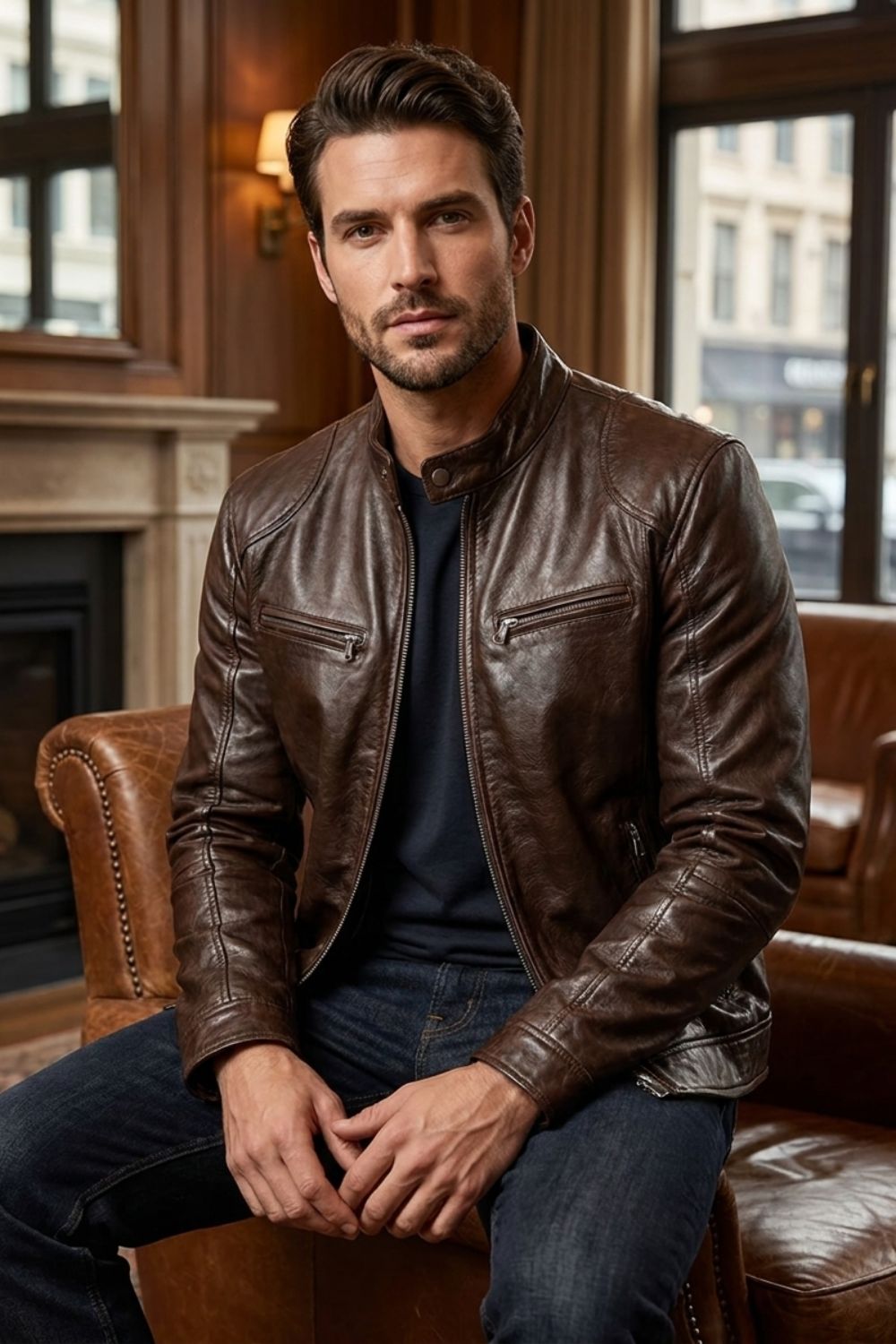 Herren Bikerjacke | Stehkragen & Frontreißverschluss