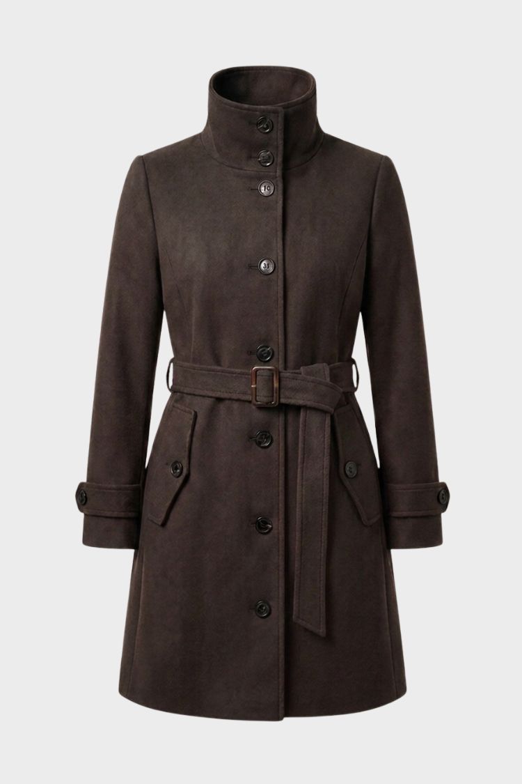 Damen Langer Trenchcoat | Taillierte Knopffront