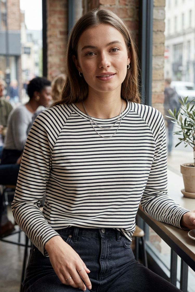 Damen Gestreiftes Langarmshirt | Lockere Passform