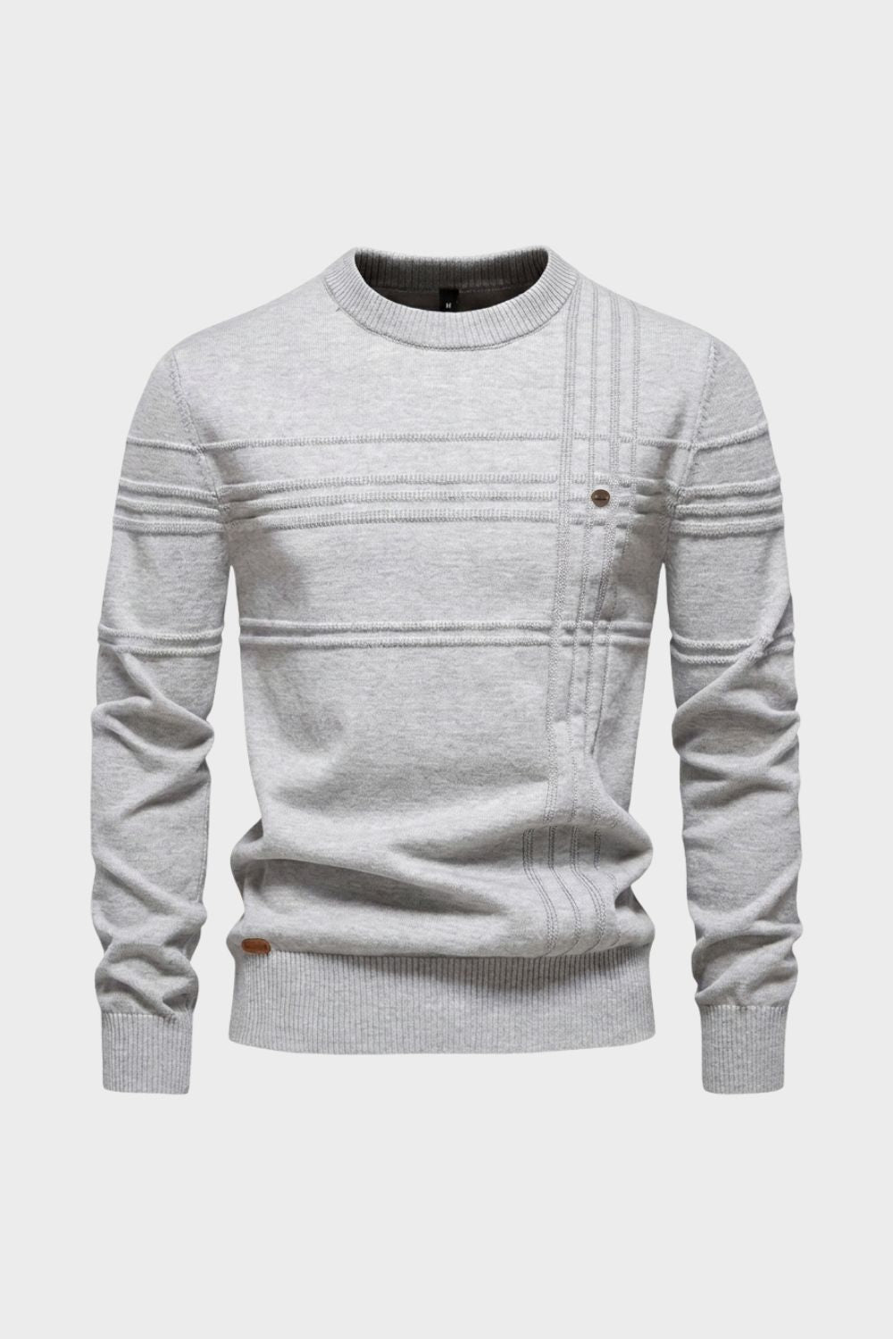 Herren Gestreifter Rundhalspullover | Gerippte Details