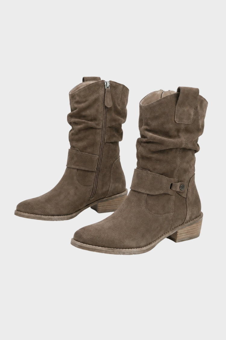 Damen Stiefel in Wadenhöhe | Schnallenriemen & Niedriger Absatz