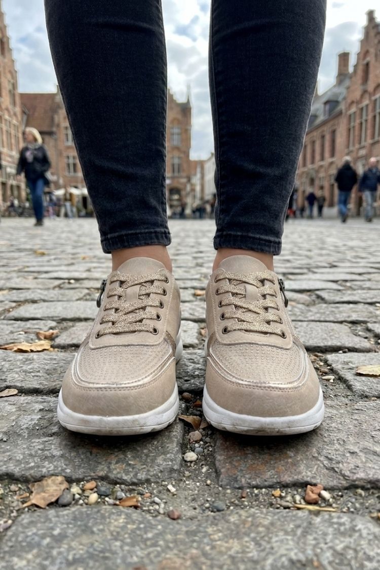 Damen Schnürung Reißverschluss Sneaker