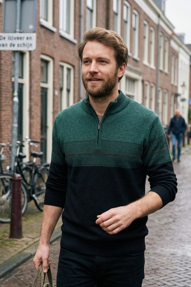Herren Half-Zip Pullover | Streifen
