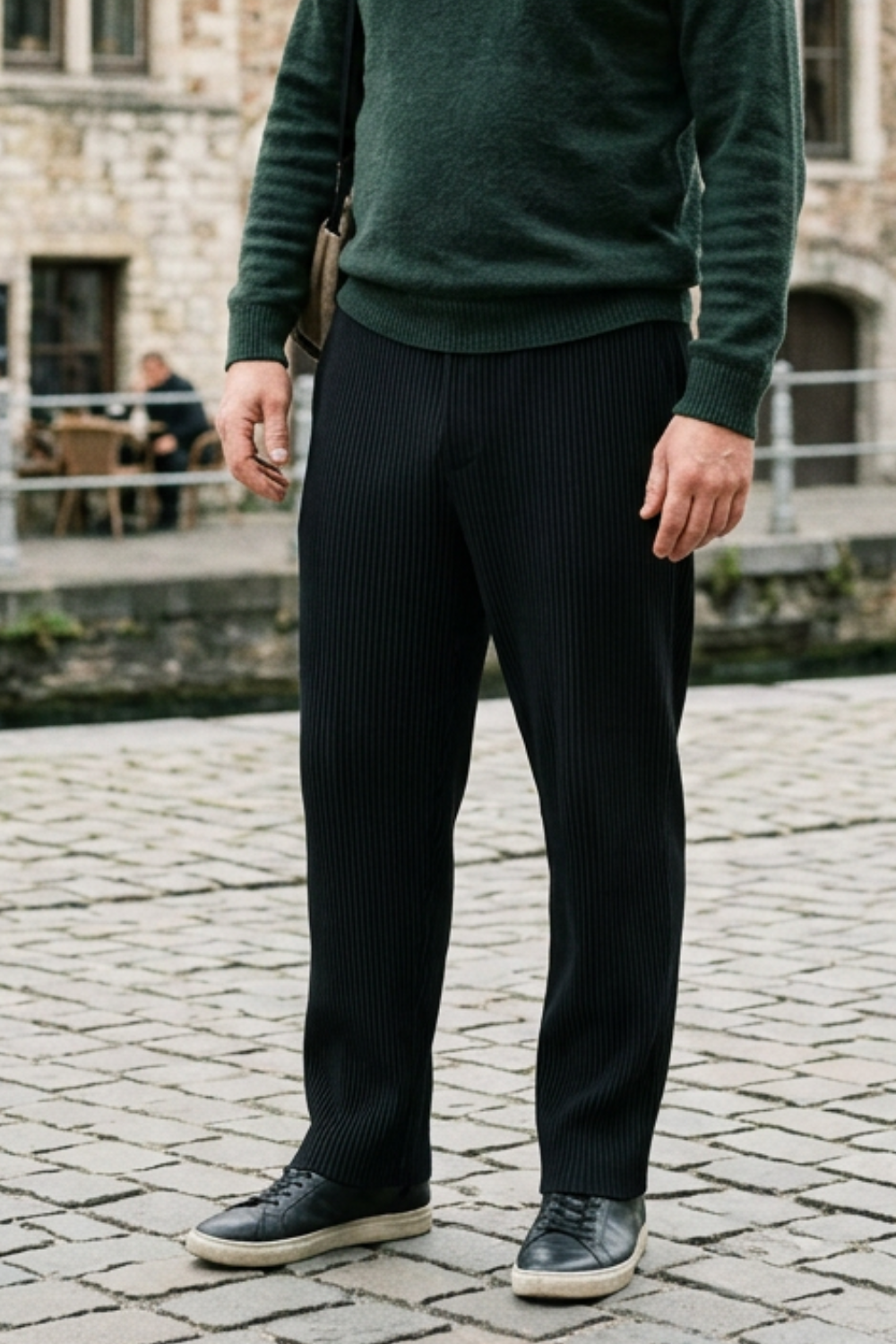 Herren Gummibund Stoffhose Rippstruktur