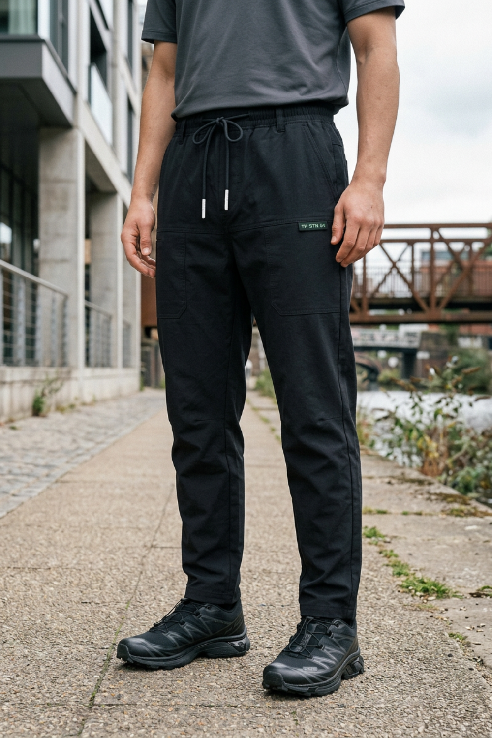 Herren Seitentaschen Bügelfalte Slim-Fit Hose