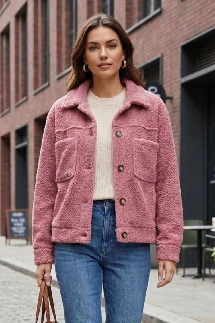 Damen Strukturierte Knopfjacke | Reverskragen