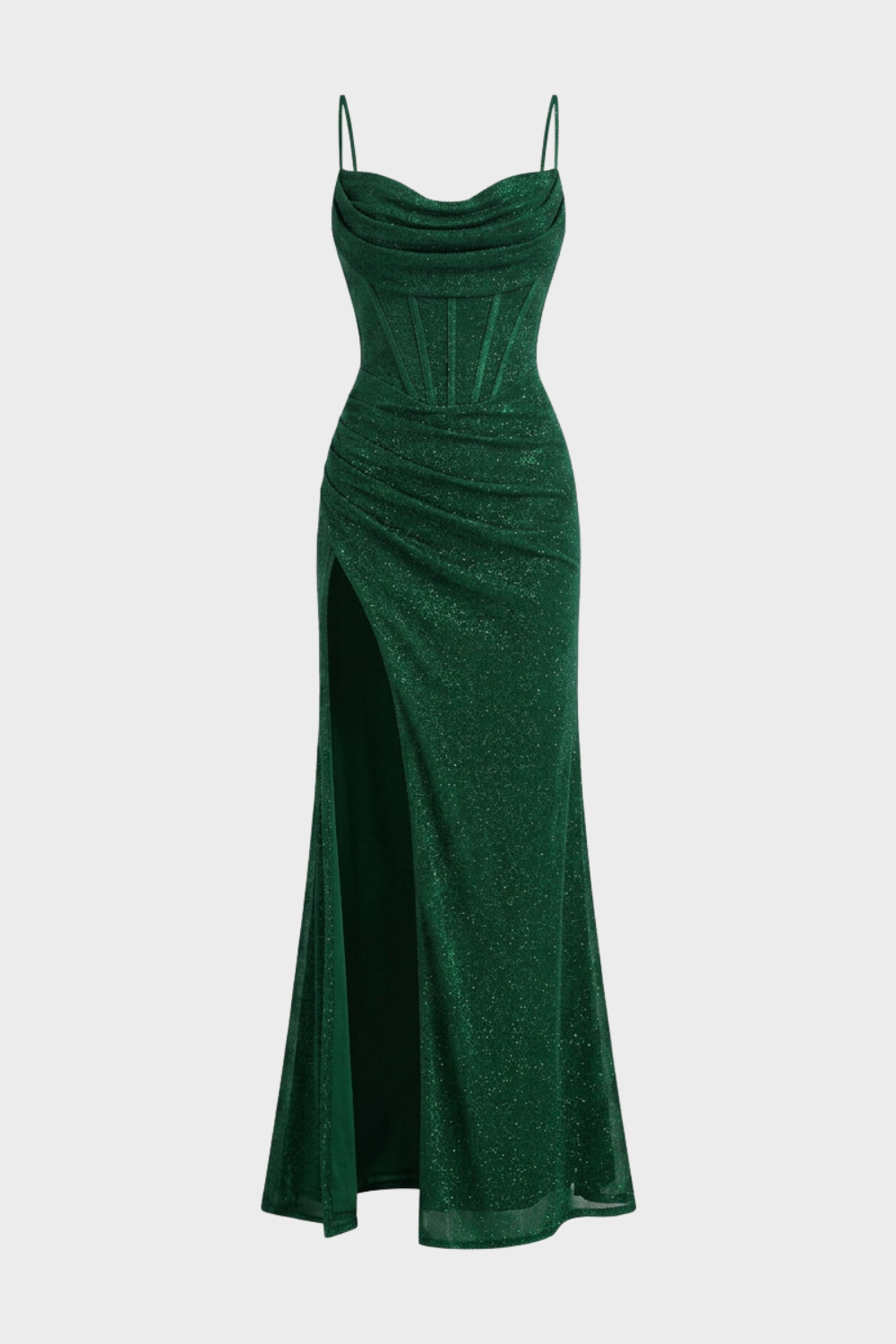 Glitzer Maxikleid Damen – Figurbetontes Kleid mit Spaghettiträgern