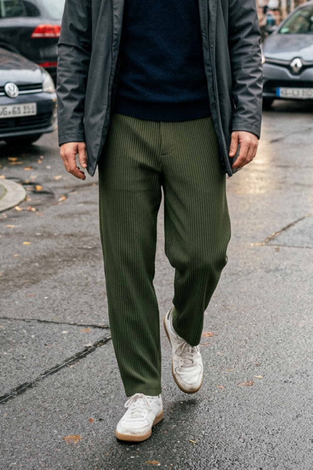 Herren Gummibund Stoffhose Rippstruktur