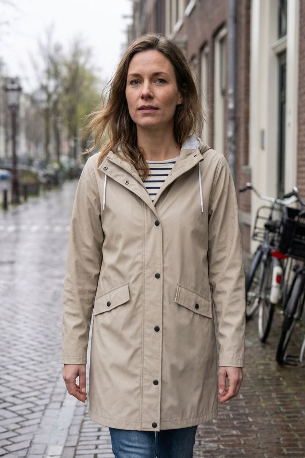Damen Lange Kapuzenjacke | Knopfleiste