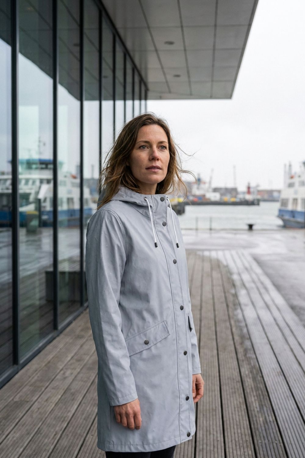 Damen Lange Kapuzenjacke | Knopfleiste