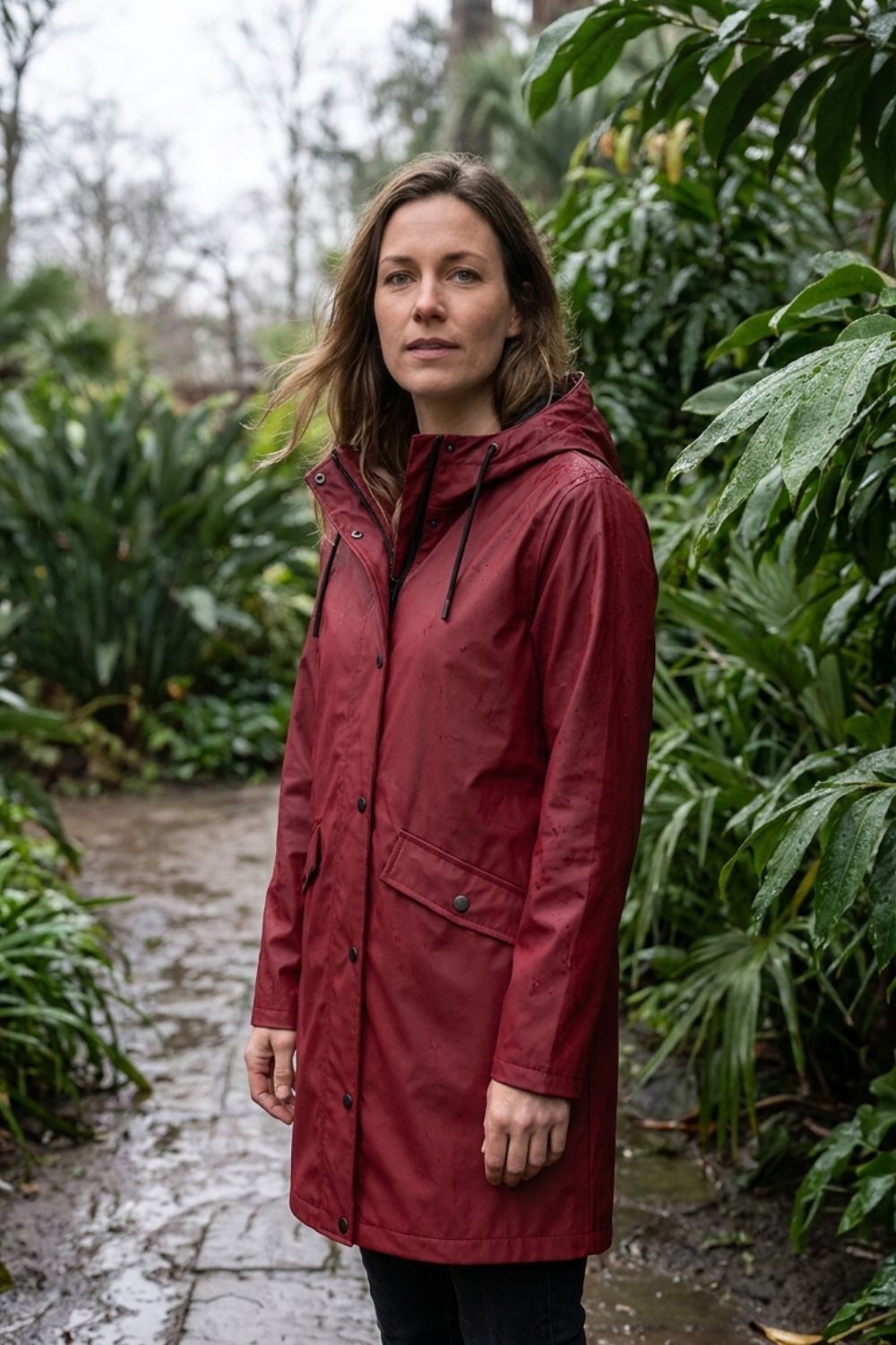 Damen Lange Kapuzenjacke | Knopfleiste