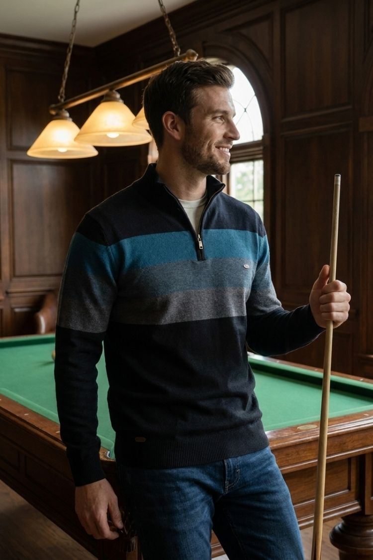 Herren Half-Zip Pullover | Kontraststreifen