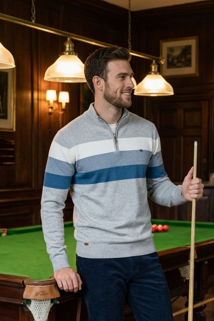Herren Half-Zip Pullover | Kontraststreifen